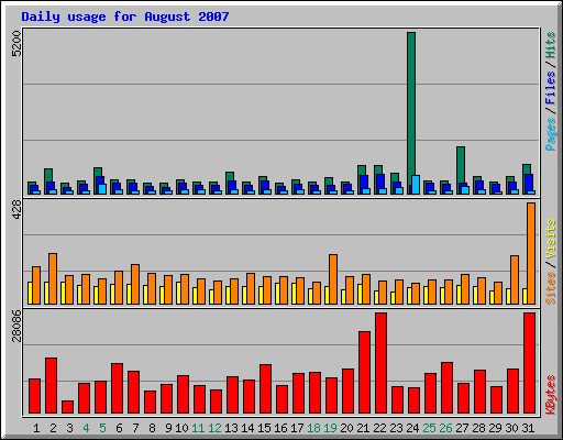 Daily usage for August 2007